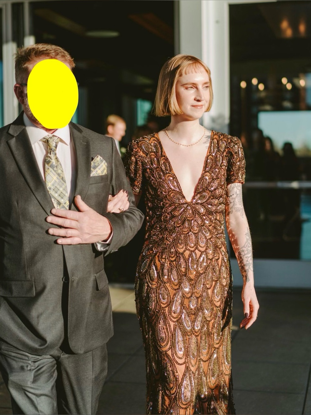Mac Duggal Brown Sequin Maxi Dress